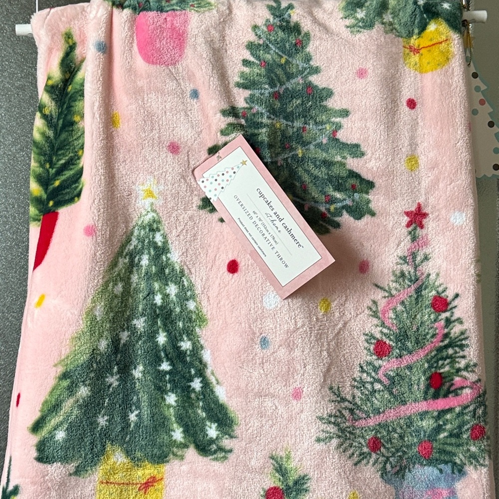 New Cupcakes & Cashmere Oversized Soft Pink Christmas tree throw blanket